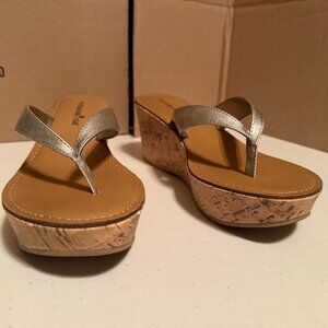 Montego Bay Club Silver Cork Wedge Sandals Size 8